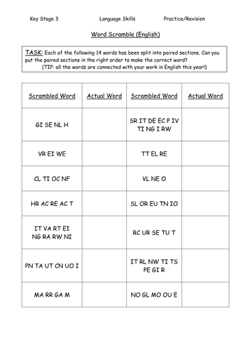 Word Scramble (English) | Teaching Resources