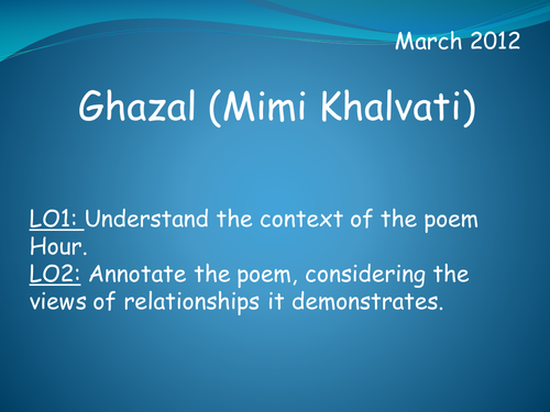 Analysis Of The Poem Ghazal By Mimi