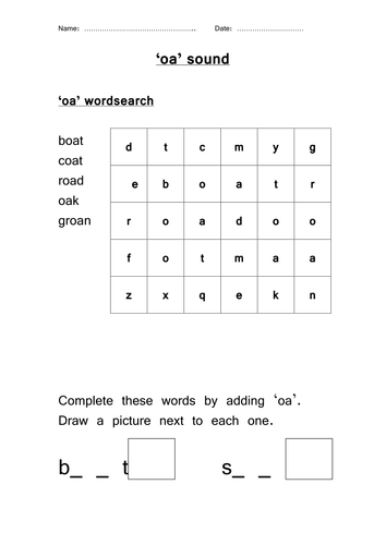 oa vowel digraph sheet