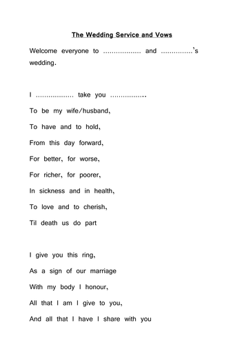 The wedding service and vows