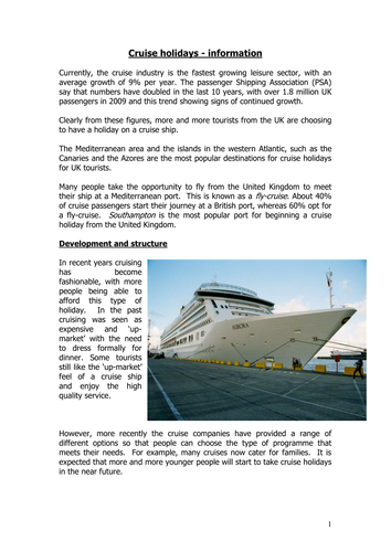 Travel and Tourism - Unit 1: Cruise Holidays