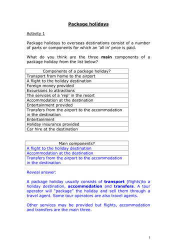 Travel and Tourism - Unit 1: Package Holidays