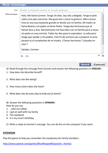 Family, chores - reading exercise with questions