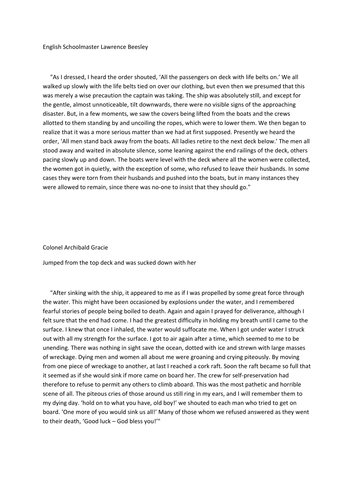 TITANIC: SHORT READING LESSON