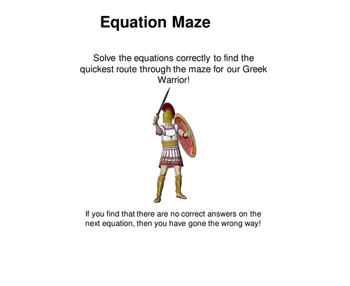 Equation Maze Worksheet and answers.