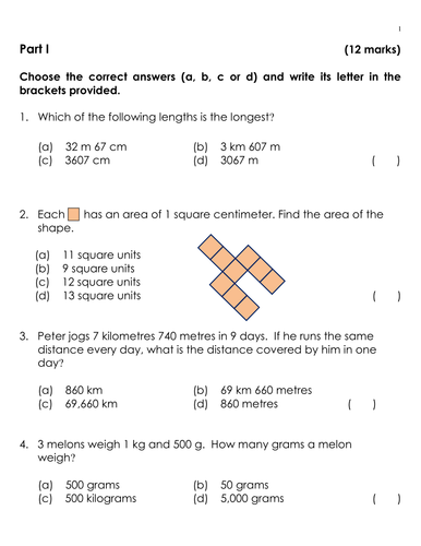 KS1 Quiz (Measurement, Area and Statistics)