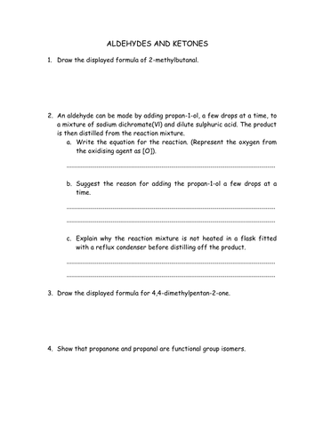 aldehydes and ketones worksheet