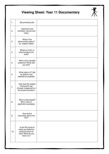 Documentary Retrieval Chart/Viewing Sheet