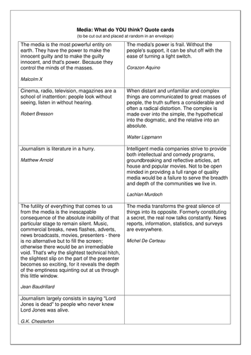 Media: What do YOU think? Ranking Activity