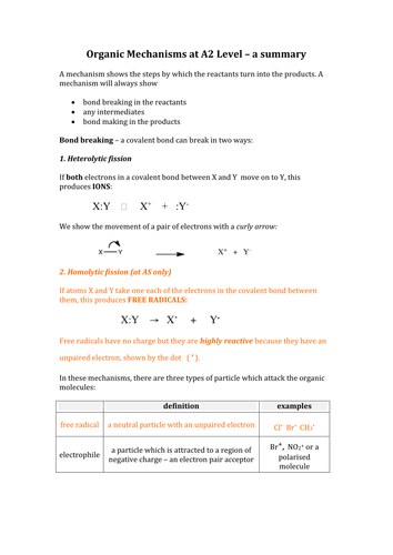 Organic mechanisms for A2 - OCR F324