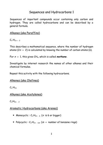Sequences and Hydrocarbons 1