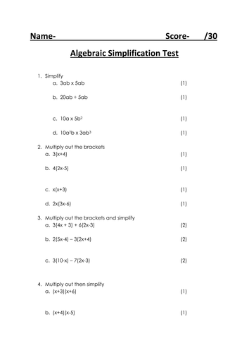 Algebraic Simplification Test