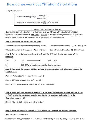Worksheets Titration Problems Worksheet titration calculation helpsheet by miss008 teaching resources tes preview resource