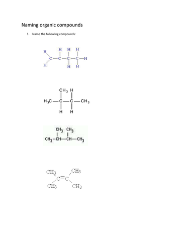 nomenclature of organic compounds practice