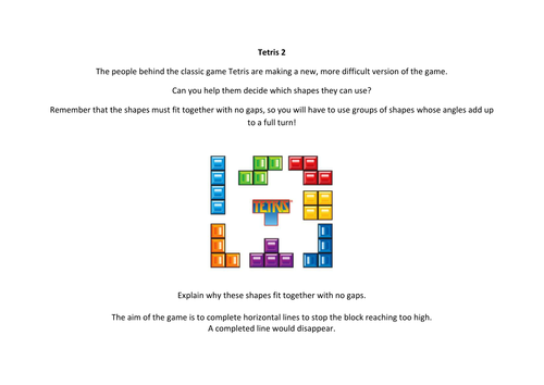 Tetris 2 - Angles in Shapes - Worksheet