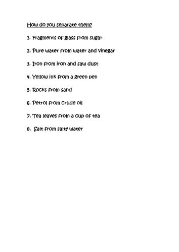 Separating mixtures starter or plenary