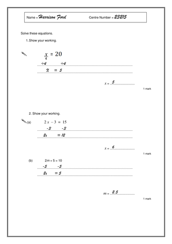 Solving Equations AfL Activity - KS3 / GCSE