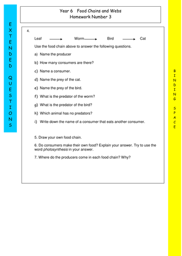 Food chains and webs Y6 Homework 3