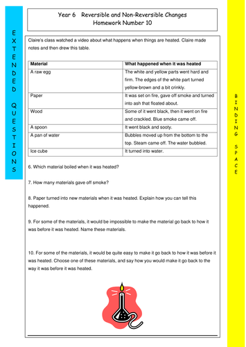 Reversible & non-reversible change Y6 Hwk 10
