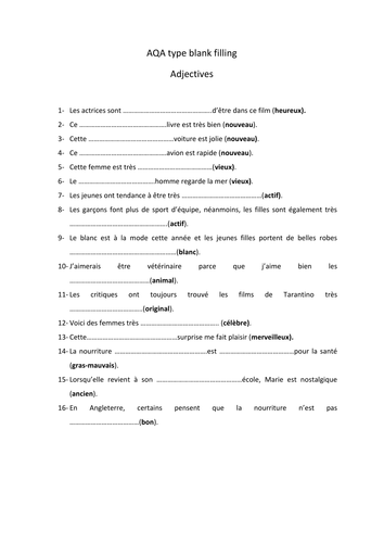 AS AQA type blank filling: Adjectives