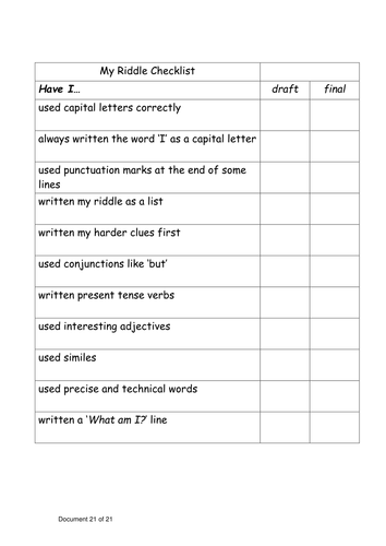 Riddles planning and resources part 2.