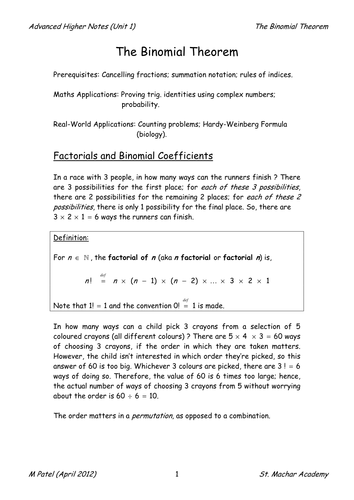 AH Notes 1 (Binomial Theorem)