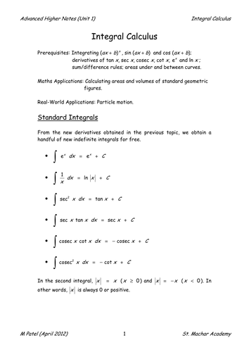 AH Notes 4 (Integral Calculus)