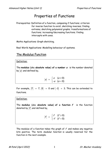AH Notes 5 (Properties of Functions)