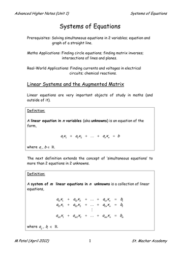 AH Notes 6 (Systems of Equations)