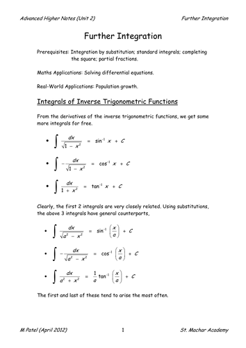 AH Notes 9 (Further Integration)