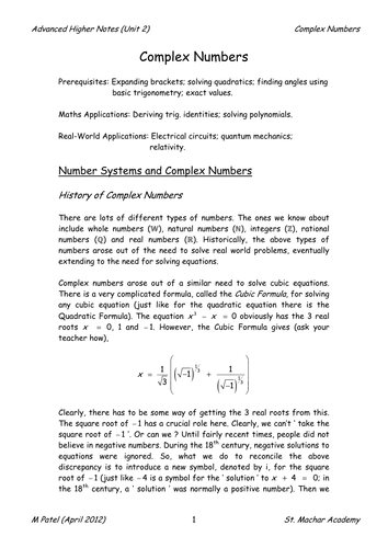 AH Notes 10 (Complex Numbers)