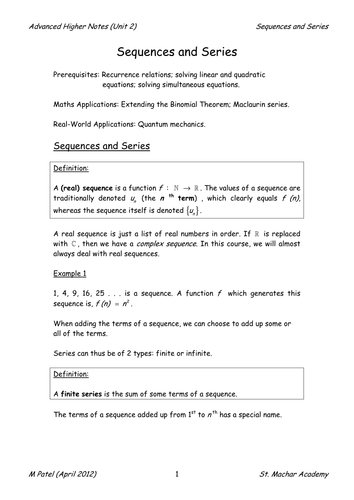 AH Notes 11 (Sequences and Series)