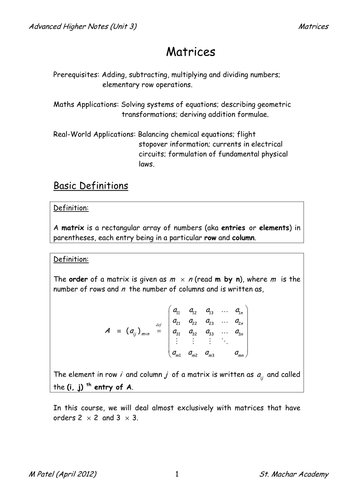 AH Notes 12 (Matrices)