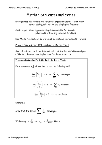 AH Notes 14 (Further Sequences and Series)
