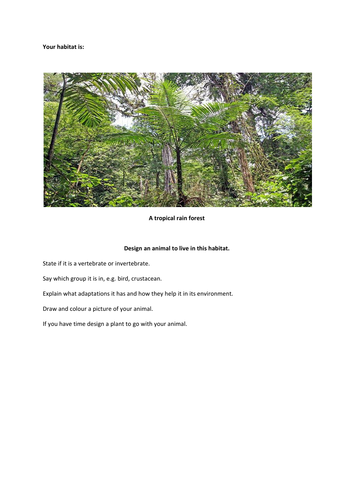 Your habitat is....  (design an adapted animal)