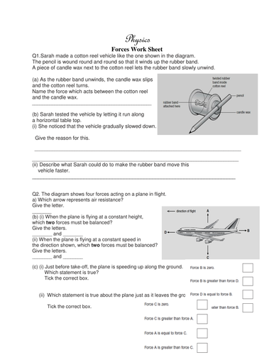 Work Sheet Forces | Teaching Resources