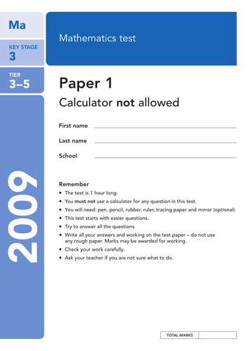 Maths KS3 2009 SAT papers