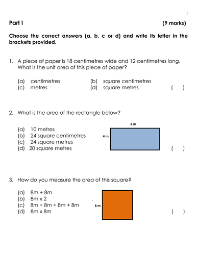 KS2 (7-11 year olds) Quiz (Area and Perimeter)