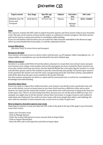 Socrative: Forces and Transport (Yr7)