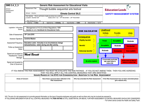 Sample educational visit assessment and letter