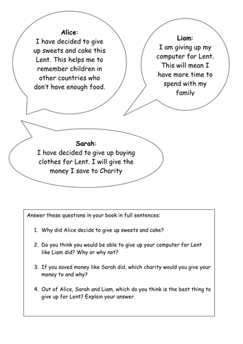Lent Worksheet | Teaching Resources