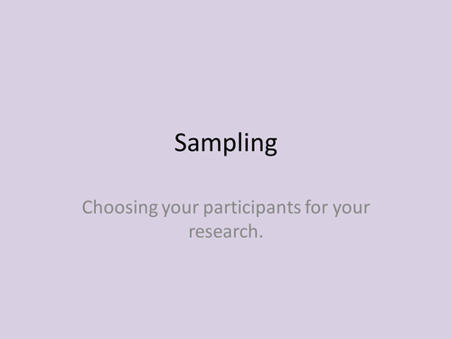 Research Methods: Sampling