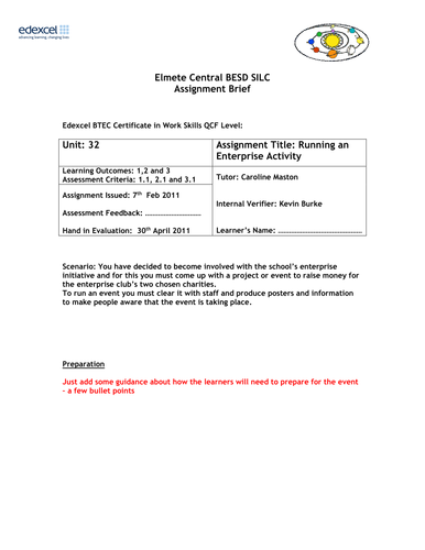 Workskills BTEC unit 32 brief