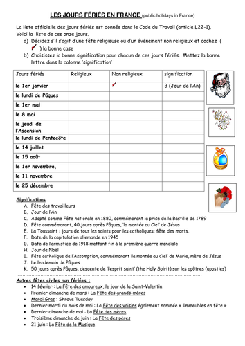 Jours fériés en France - public holidays in France