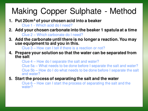 Making copper sulphate - skeleton method