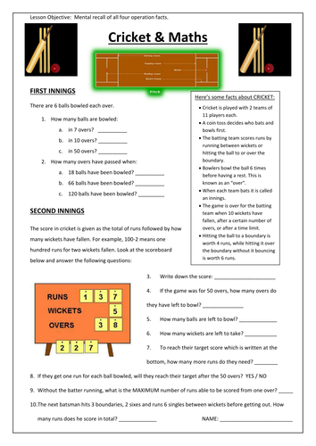 Cricket Maths Worksheet