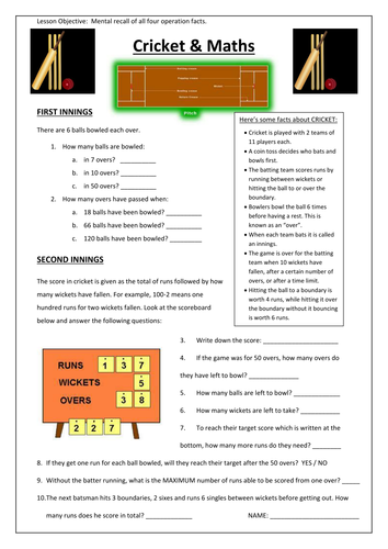 KS3 Cricket Maths Worksheet