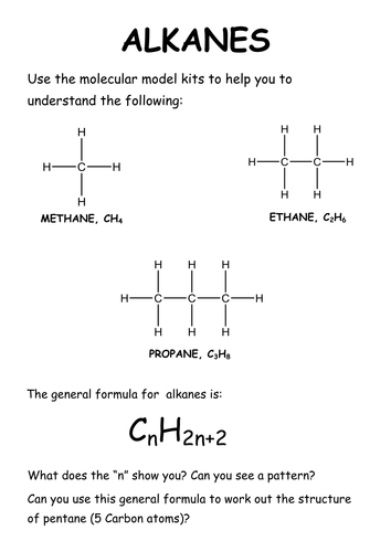 Alkanes & Alkenes hint sheets