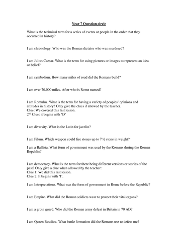 Year 7 Question circle