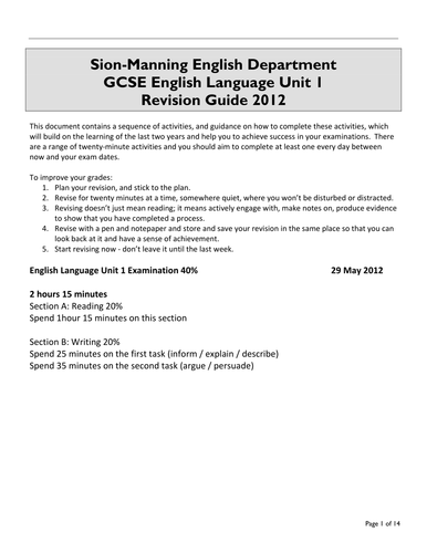 GCSE English Language Unit 1 Revision Guide